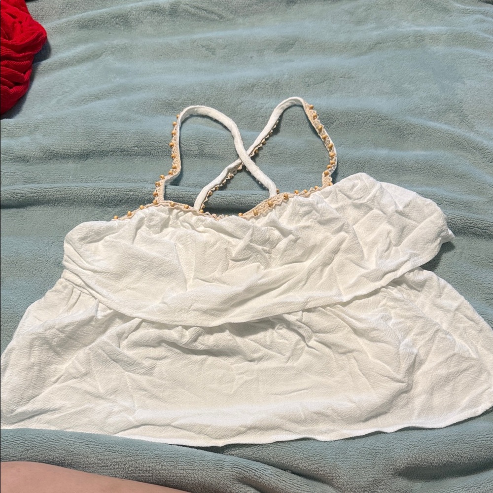 Good Luck Gem White Camisole with Cream Trim